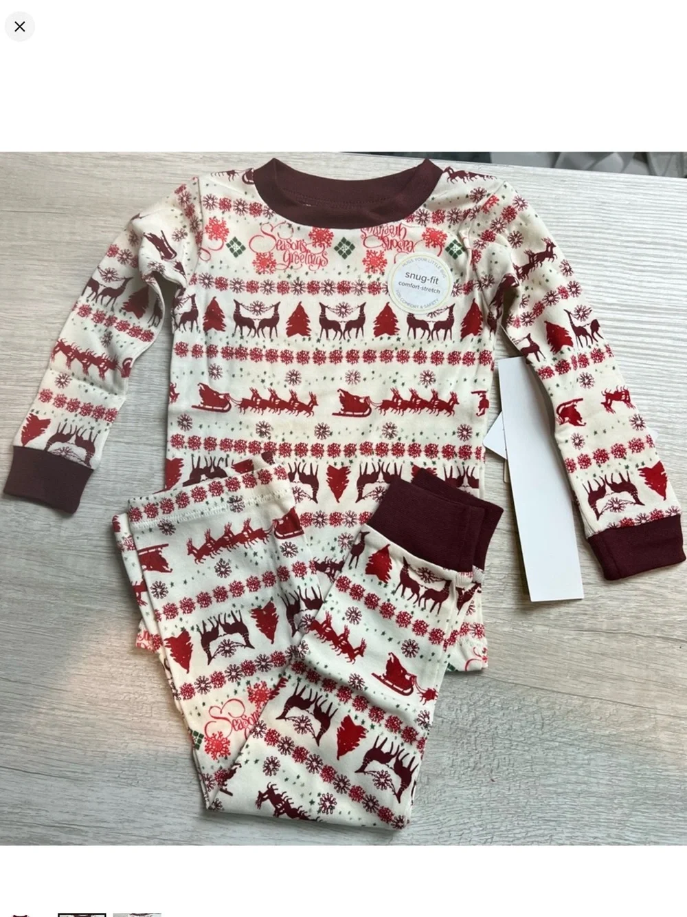 Season Greetings Fair Isle Organic Cotton Pajama Set 4T NWT